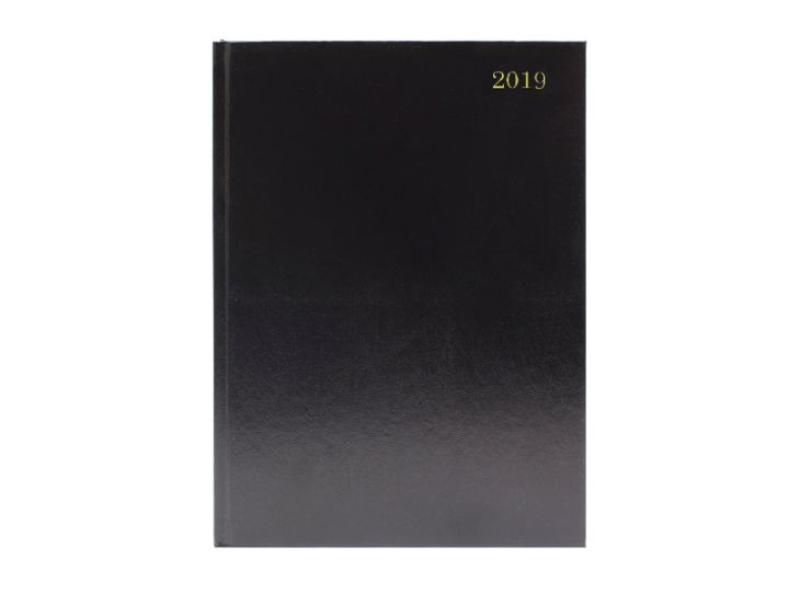 Q Connect A5 Desk Diary, Day a Page, Black, 2019