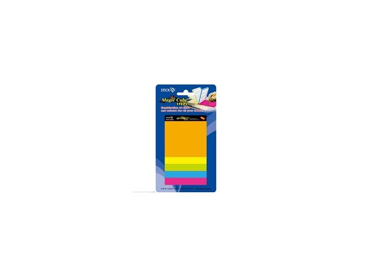 Stick'n™ Repositionable Notes. Magic Cube Steps. 5 Neon Colours. 5 Different Sizes. 150 sheets