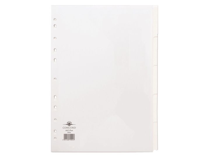 Concord Subject Divider. White. A4 11 holes. 5 Part