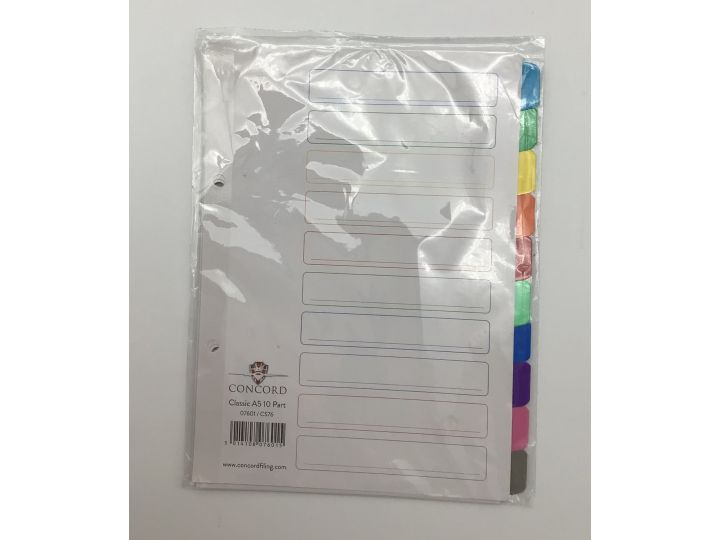 Concord A5 Index 10 Part White with Multicoloured Tabs