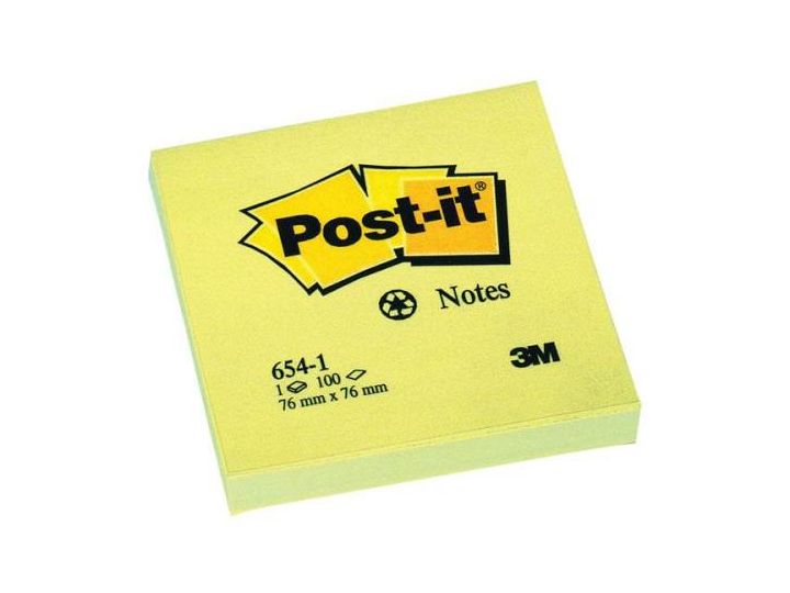 3M Post-it Canary Yellow Note, 76 x 76mm. 654