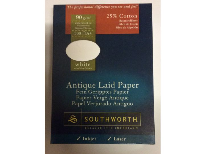 Southworth Antique Laid Paper 90gm. White. A4. Pack of 500